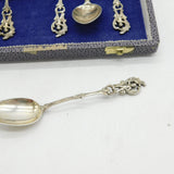 19th Century German .800 Silver Cherub Pattern Teaspoon Set Boxed Antique c1890
