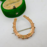 Victorian 9ct -Bi-Colour Gold Good Luck Horseshoe Brooch Antique 1890 Birmingham