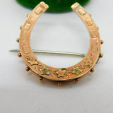 Victorian 9ct -Bi-Colour Gold Good Luck Horseshoe Brooch Antique 1890 Birmingham