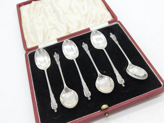 Edwardian Boxed Sterling Silver Apostle Teaspoon Set Antique 1906 Sheffield