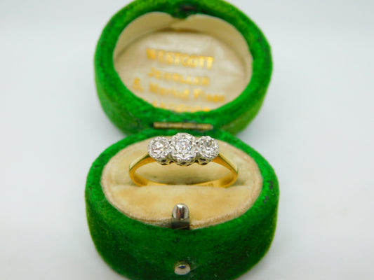 Victorian 18ct Yellow Gold & 0.2ct Diamond Three Stone Dress Ring Antique c1890