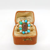 Victorian 9ct Gold, Turquoise & Pearl Hair Set Mourning Ring Antique c1840