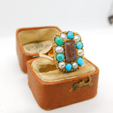 Victorian 9ct Gold, Turquoise & Pearl Hair Set Mourning Ring Antique c1840