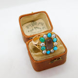Victorian 9ct Gold, Turquoise & Pearl Hair Set Mourning Ring Antique c1840