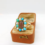 Victorian 9ct Gold, Turquoise & Pearl Hair Set Mourning Ring Antique c1840