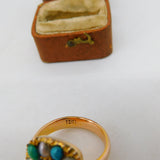 Victorian 9ct Gold, Turquoise & Pearl Hair Set Mourning Ring Antique c1840