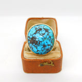 9ct Yellow Gold Natural Turquoise Statement Ring Antique c1930 Art Deco