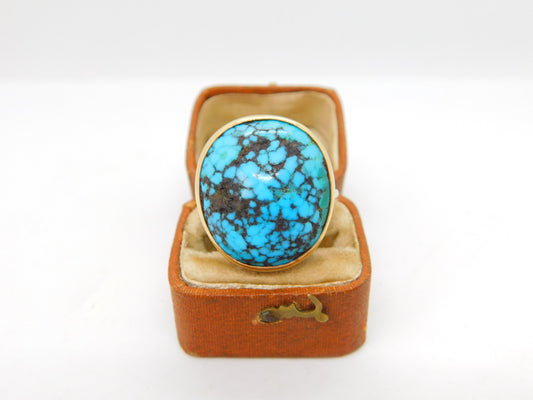 9ct Yellow Gold Natural Turquoise Statement Ring Antique c1930 Art Deco