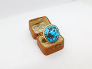 9ct Yellow Gold Natural Turquoise Statement Ring Antique c1930 Art Deco