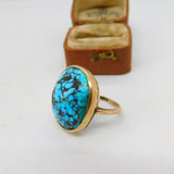 9ct Yellow Gold Natural Turquoise Statement Ring Antique c1930 Art Deco