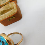 9ct Yellow Gold Natural Turquoise Statement Ring Antique c1930 Art Deco