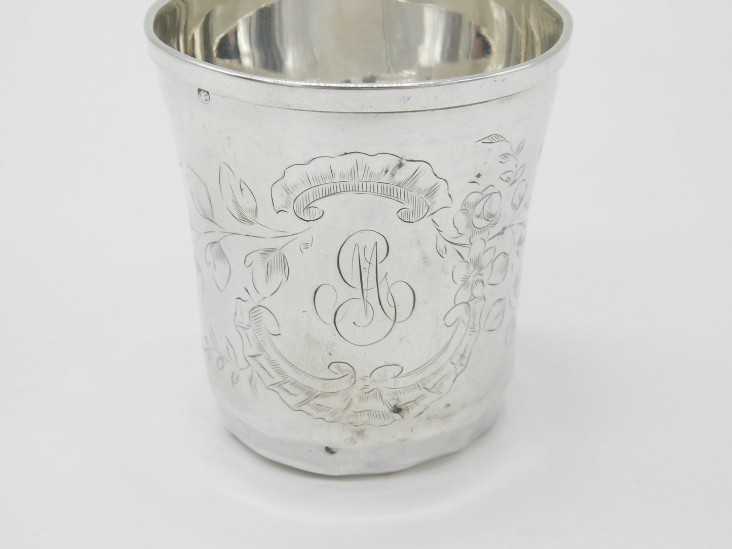 French Aesthetic Movement Sterling Silver Flower & Bird Beaker Antique c1880