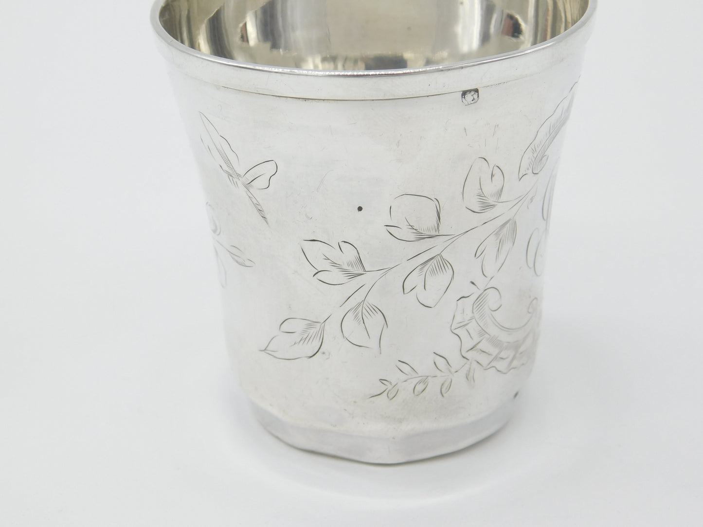 French Aesthetic Movement Sterling Silver Flower & Bird Beaker Antique c1880