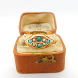 9ct Yellow Gold, Turquoise & Seed Pearl Band Ring 1877 Chester Antique