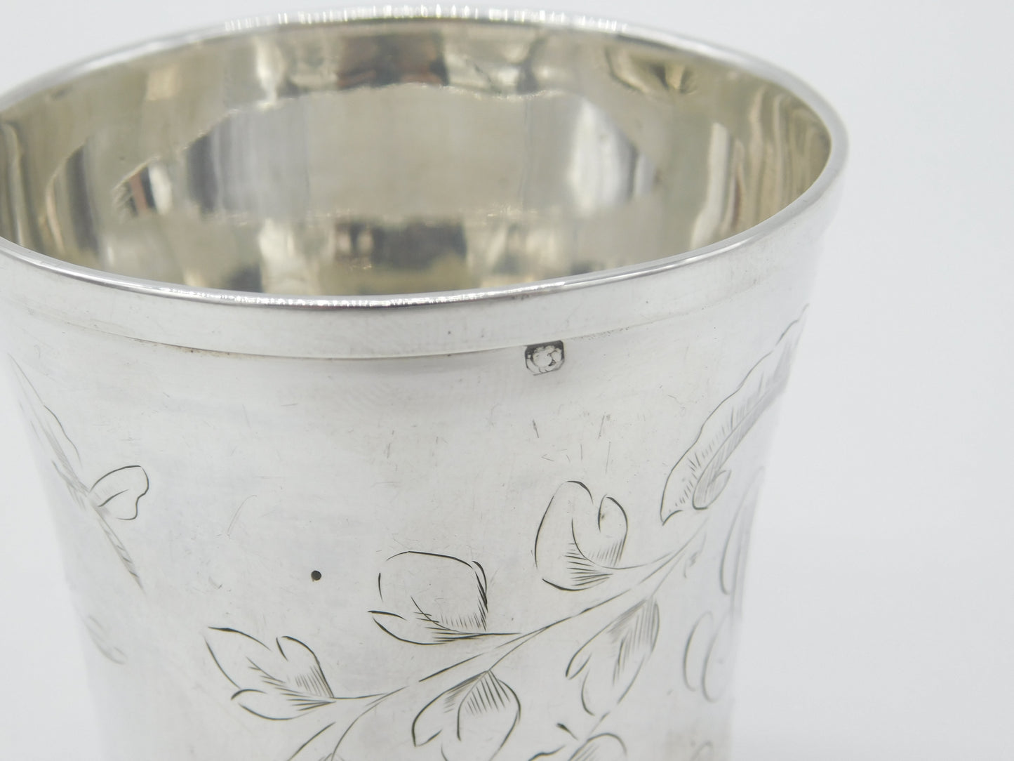 French Aesthetic Movement Sterling Silver Flower & Bird Beaker Antique c1880