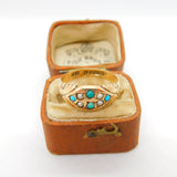 9ct Yellow Gold, Turquoise & Seed Pearl Band Ring 1877 Chester Antique