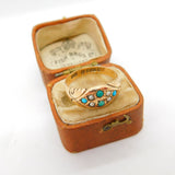 9ct Yellow Gold, Turquoise & Seed Pearl Band Ring 1877 Chester Antique
