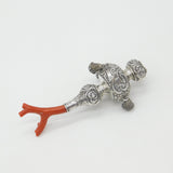 Victorian Sterling Silver & Natural Coral Baby Rattle & Teether Antique 1900