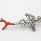 Victorian Sterling Silver & Natural Coral Baby Rattle & Teether Antique 1900