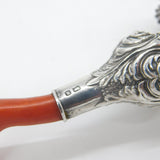Victorian Sterling Silver & Natural Coral Baby Rattle & Teether Antique 1900