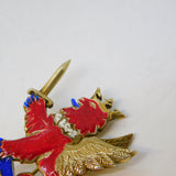 Sterling Silver Gilt, Blue-Red Enamel Winged Lion with Sword Brooch Vintage 1999