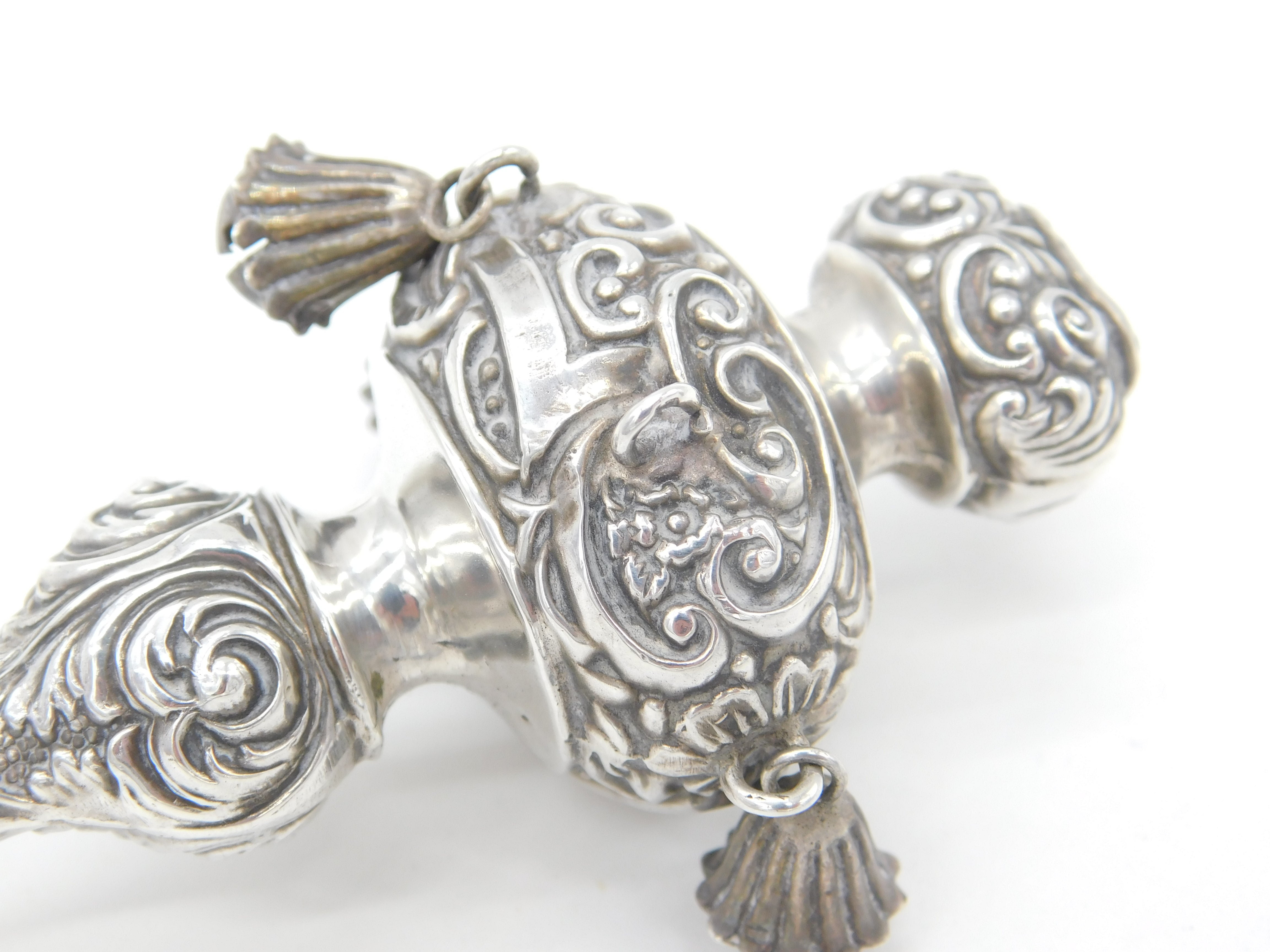 VICTORIAN STYLE ANTIQUE STERLING SILVER BABY RATTLE deals