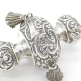 Victorian Sterling Silver & Natural Coral Baby Rattle & Teether Antique 1900