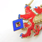 Sterling Silver Gilt, Blue-Red Enamel Winged Lion with Sword Brooch Vintage 1999