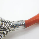 Victorian Sterling Silver & Natural Coral Baby Rattle & Teether Antique 1900