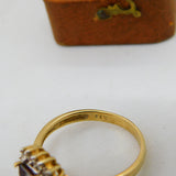 9ct Gold, Emerald Cut Garnet & Diamond Cocktail Ring Vintage c1970