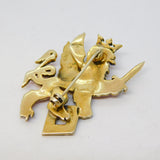 Sterling Silver Gilt, Blue-Red Enamel Winged Lion with Sword Brooch Vintage 1999