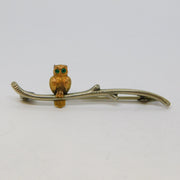 Edwardian 9ct Gold & Sterling Silver Perched Owl on Branch Brooch Antique c1910