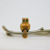 Edwardian 9ct Gold & Sterling Silver Perched Owl on Branch Brooch Antique c1910