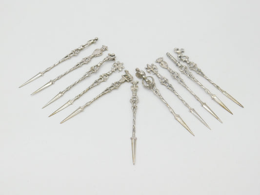 Set of Eleven .800 Silver Italian Souvenir Terminal Cocktail Sticks Vintage 1960