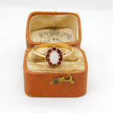 9ct Gold, Opal & Garnet Set Floral Cluster Ring Vintage 1985 Birmingham