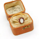 9ct Gold, Opal & Garnet Set Floral Cluster Ring Vintage 1985 Birmingham