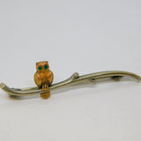 Edwardian 9ct Gold & Sterling Silver Perched Owl on Branch Brooch Antique c1910