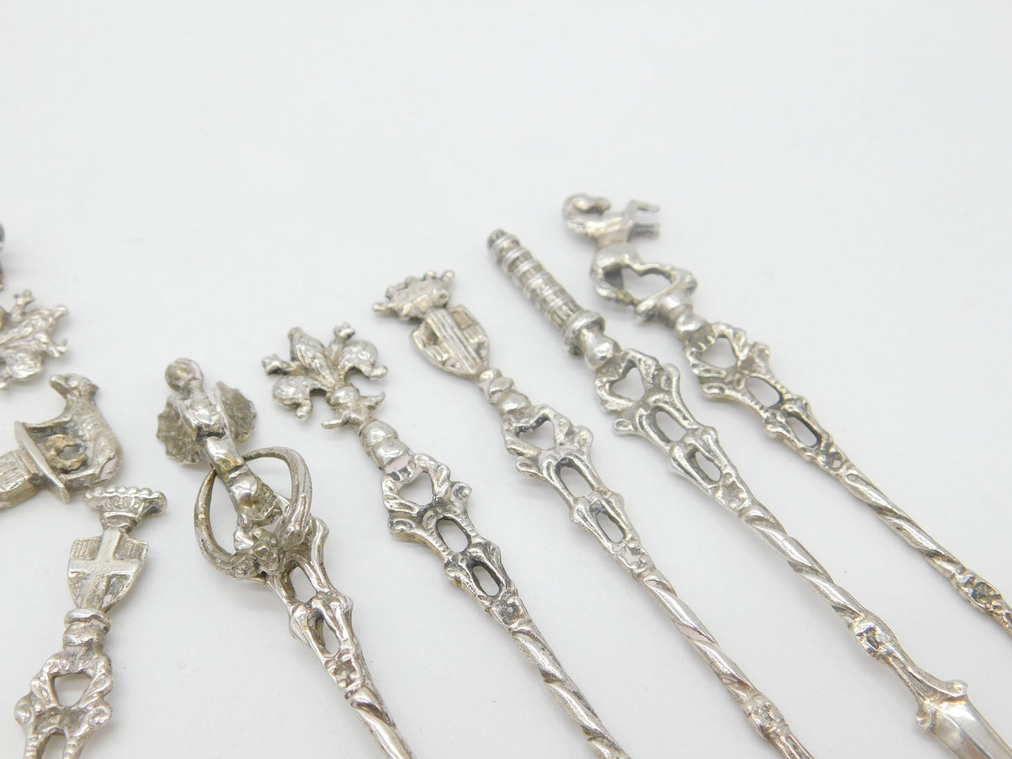 Set of Eleven .800 Silver Italian Souvenir Terminal Cocktail Sticks Vintage 1960