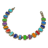 Mexican Sterling Silver Multi-Gem Set Panel Bracelet Vintage c1970 20cm Length