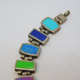 Mexican Sterling Silver Multi-Gem Set Panel Bracelet Vintage c1970 20cm Length