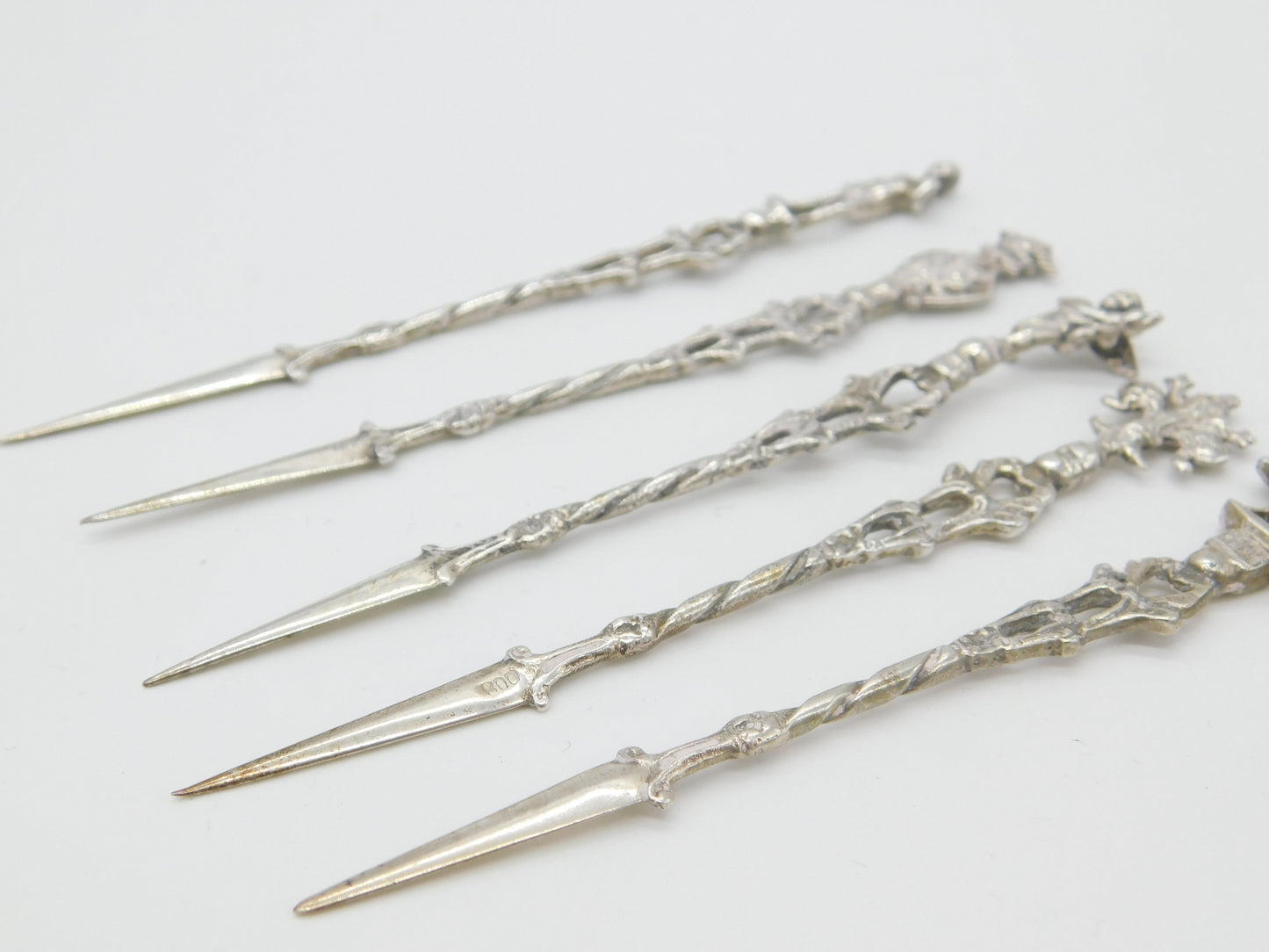 Set of Eleven .800 Silver Italian Souvenir Terminal Cocktail Sticks Vintage 1960