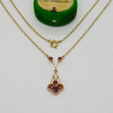 Edwardian 9ct Yellow Gold, Garnet & Pearl Set Floral Necklace Antique c1910