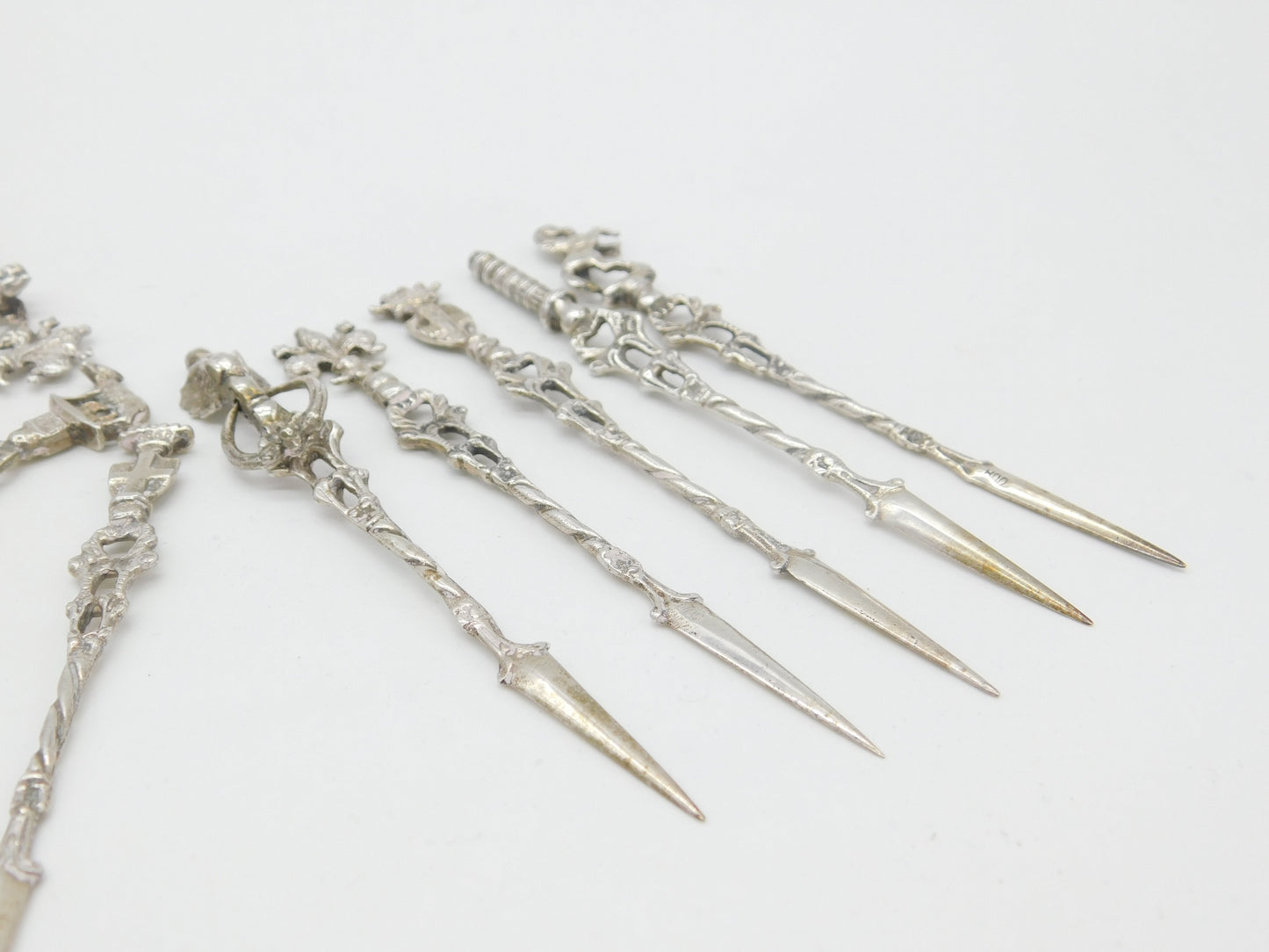 Set of Eleven .800 Silver Italian Souvenir Terminal Cocktail Sticks Vintage 1960