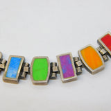 Mexican Sterling Silver Multi-Gem Set Panel Bracelet Vintage c1970 20cm Length