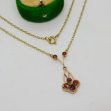 Edwardian 9ct Yellow Gold, Garnet & Pearl Set Floral Necklace Antique c1910