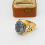 9ct Yellow Gold Haematite Centurion Signet Ring Vintage 1969 London