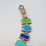 Mexican Sterling Silver Multi-Gem Set Panel Bracelet Vintage c1970 20cm Length