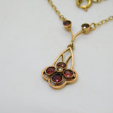 Edwardian 9ct Yellow Gold, Garnet & Pearl Set Floral Necklace Antique c1910