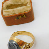 9ct Yellow Gold Haematite Centurion Signet Ring Vintage 1969 London