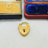 9ct Yellow Gold Floral Etched Heart Lock Padlock Charm Vintage 1970 London